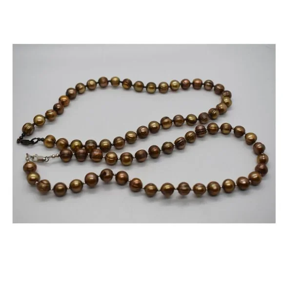 Lee Sands Freshwater Baroque Rust Pearls And Sterling Silver Necklaces 17"